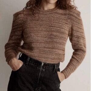 Madewell Brown Puff Sleeve Marled Knit Alpaca Blend Cozycore Sweater Size‎ XXS